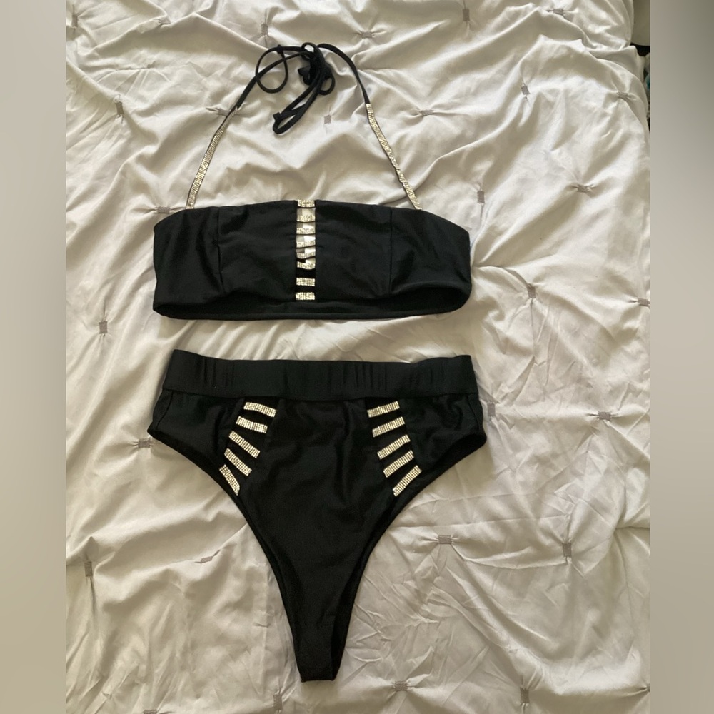 Fashion Nova Black and Rhinestone Bikini